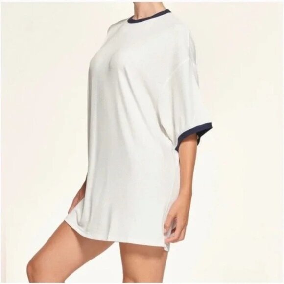 NWT SKIMS Soft Lounge Ribbed Short Sleeve T Shirt Dress in Marble Multi Size S - Picture 2 of 9